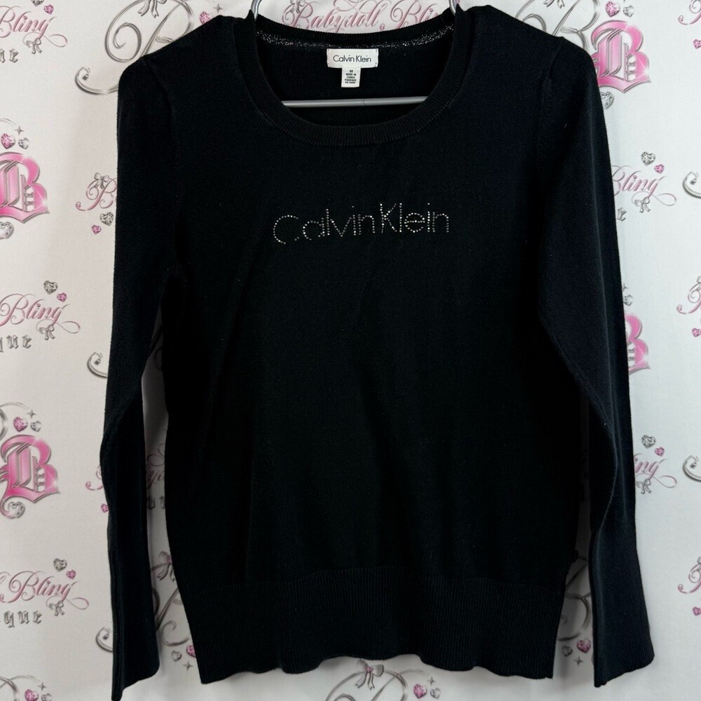 Calvin Klein sweater studded rhinestone logo detail Classic Black Pullover